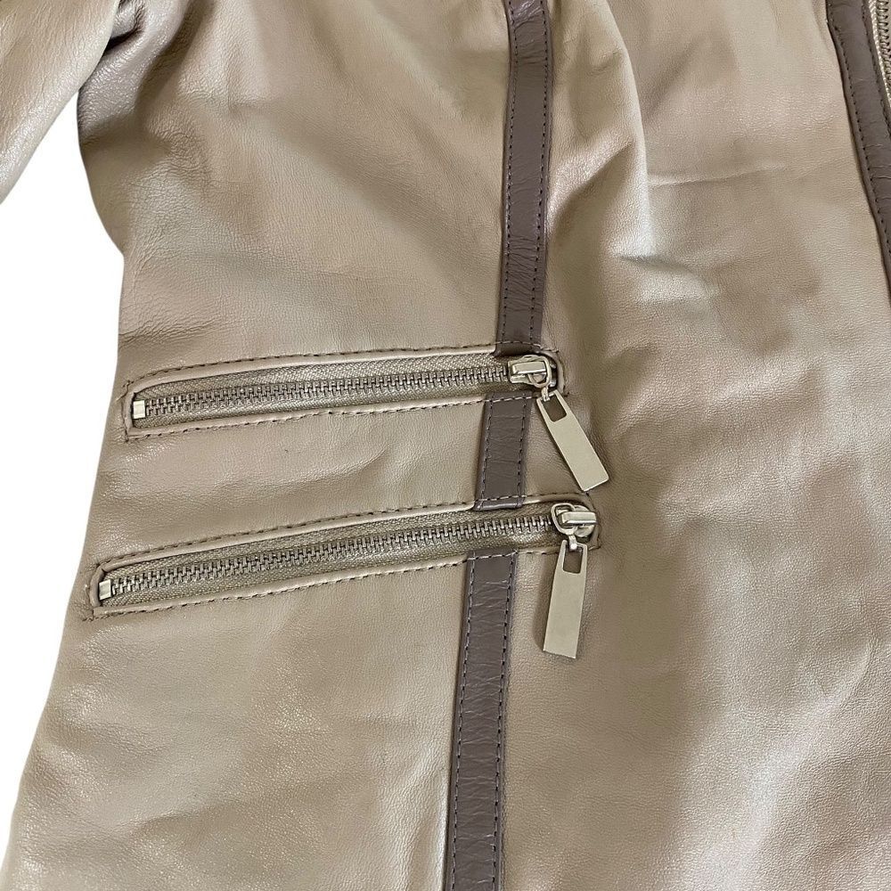 Bebe retro Leather jacket beige /taupe lots of details - Picture 12 of 16